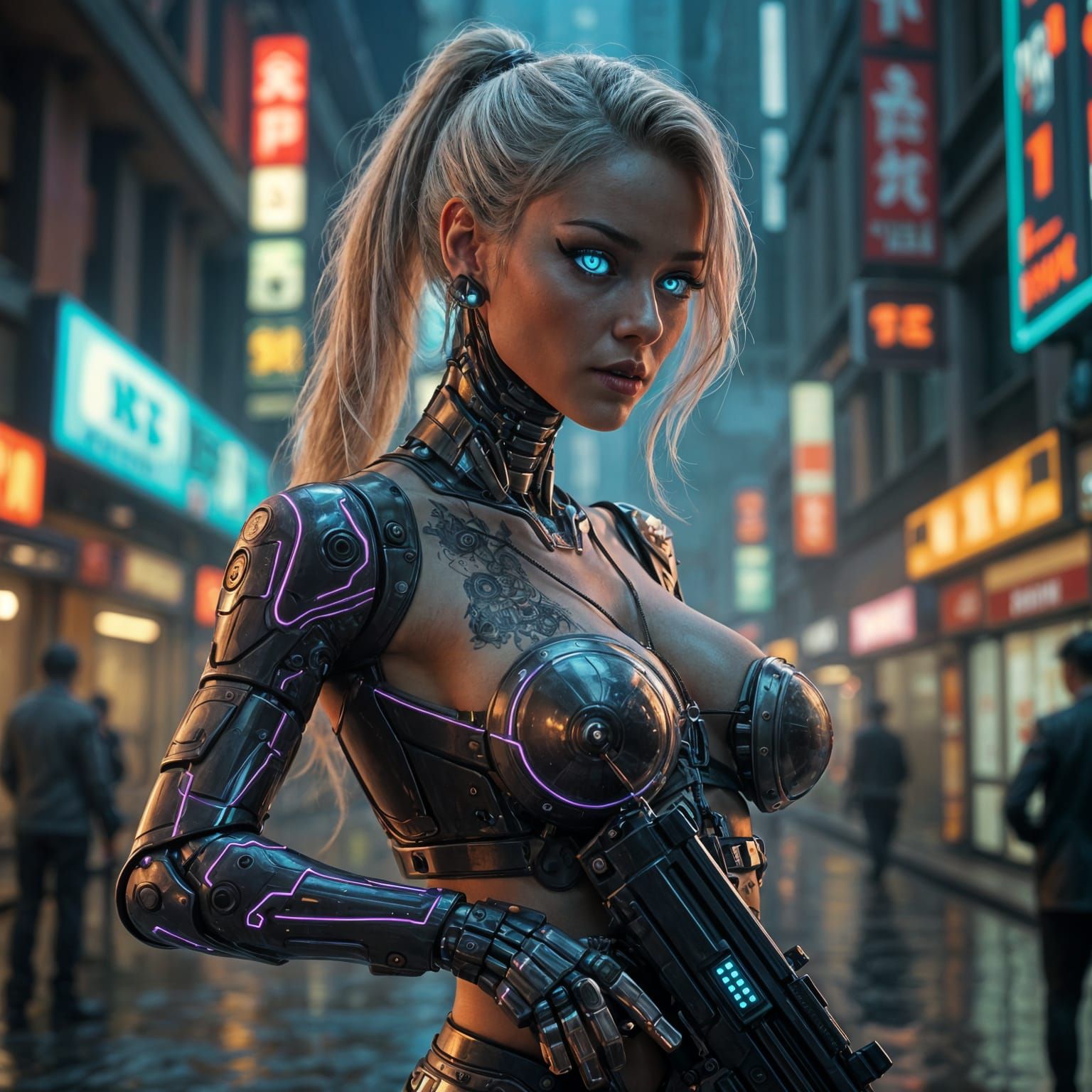 Cyberpunk Woman in Vibrant, Electric Atmosphere