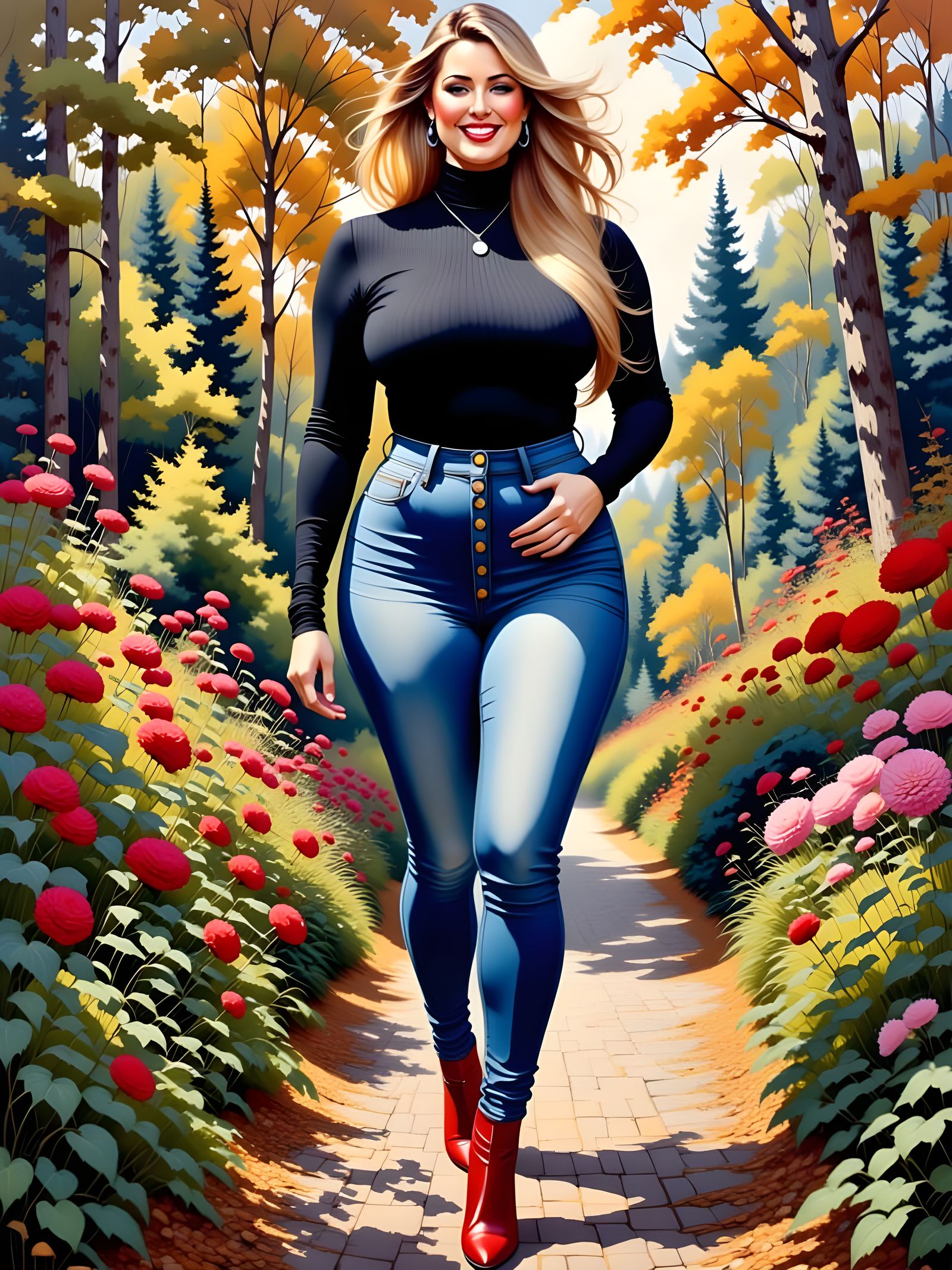 Curvy Woman in Garden Oil Painting