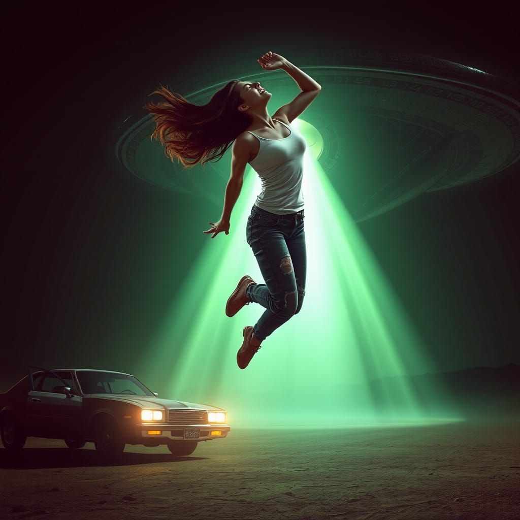 Woman Levitates into Alien Green Light Beam