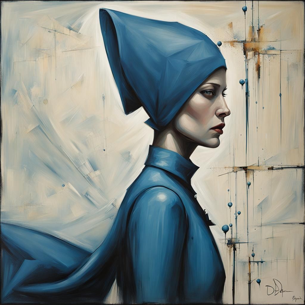 Woman in Blue: Surreal Digital Portrait