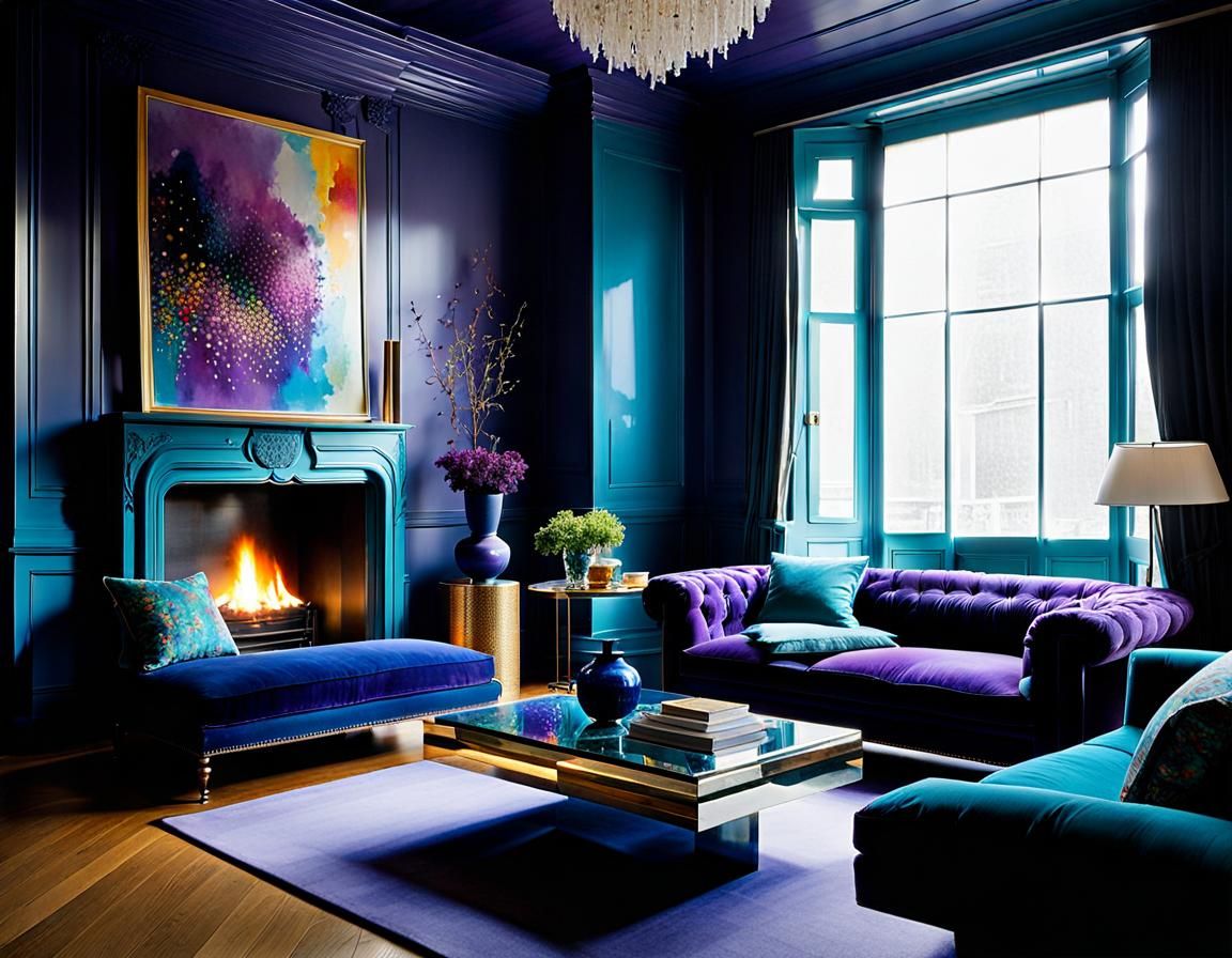 Futuristic Living Room in Watercolor Style