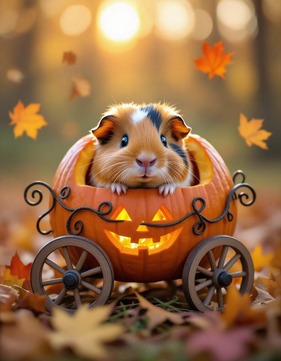Guinea Pig Autumn Carriage in Golden Light