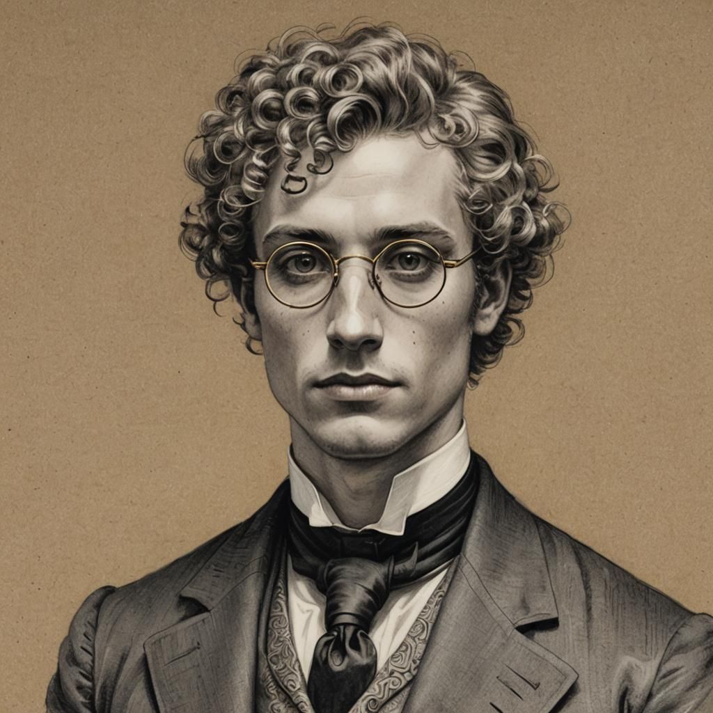 Detailed Charcoal Portrait of Man in 19th Century Suit