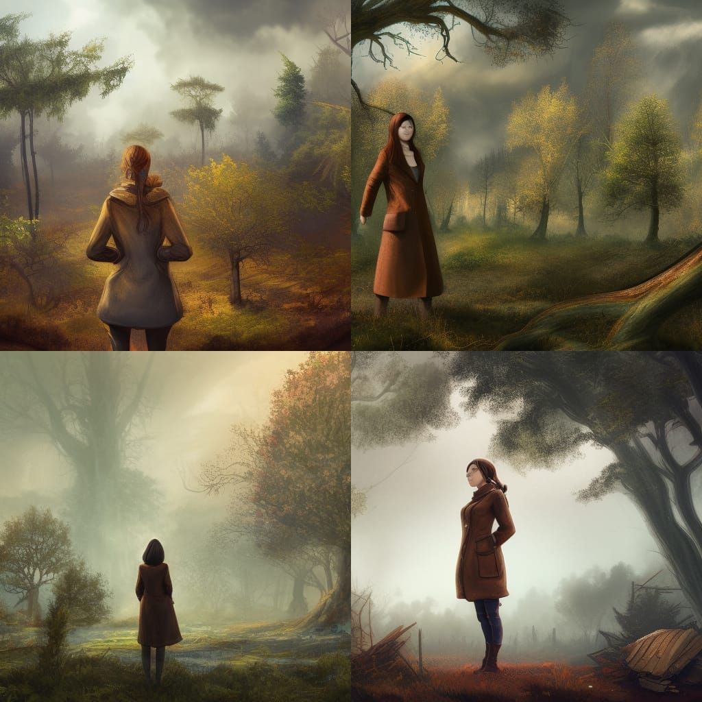 Woman in Abandoned Village: Detailed Matte Painting