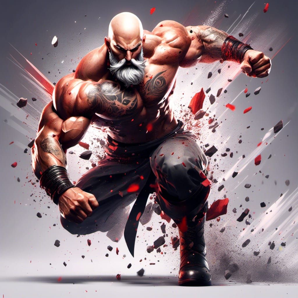 Muscular Anime Fighter Punches Opponent in Arena