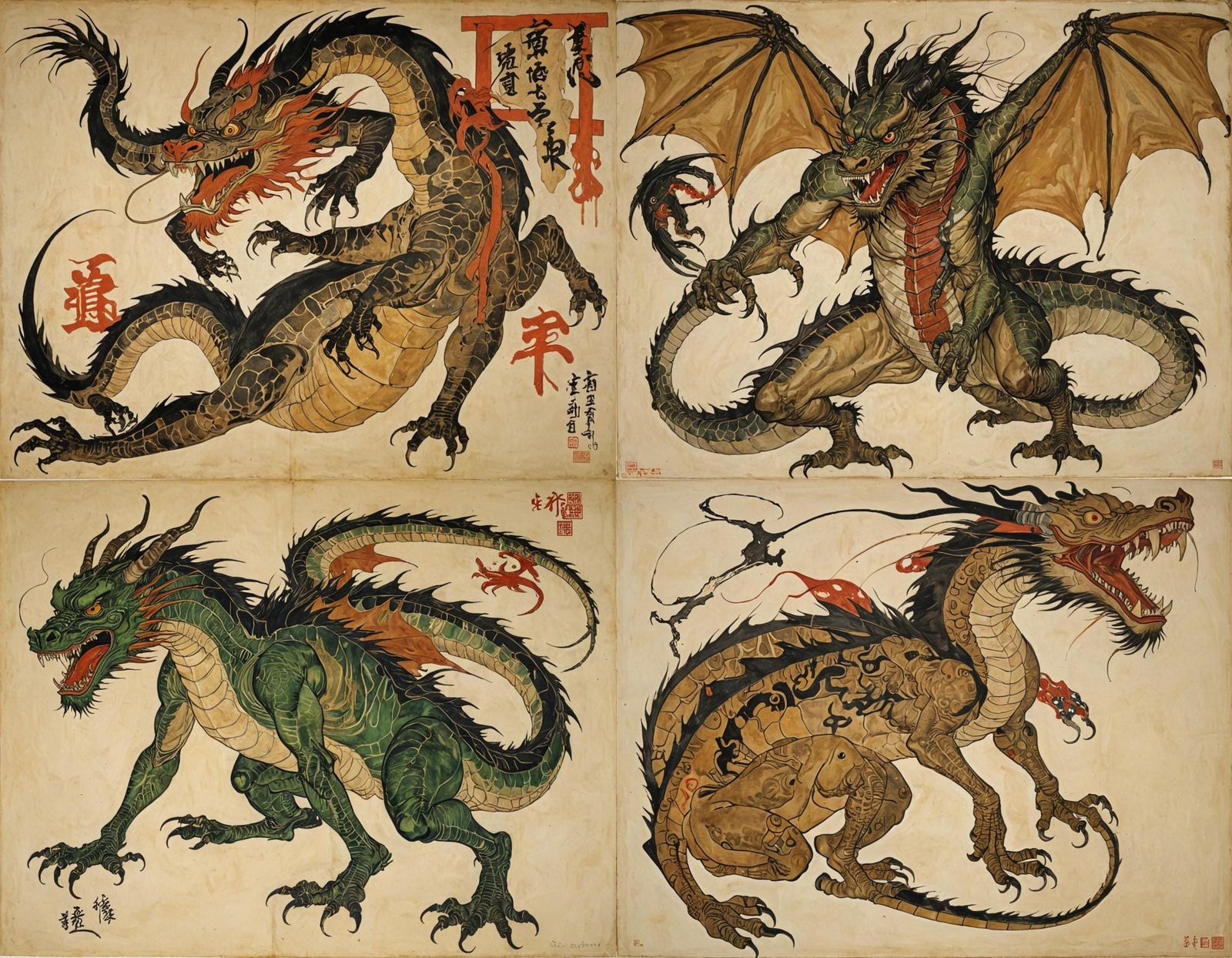 Nightmarish Japanese Dragon in Surrealist Style