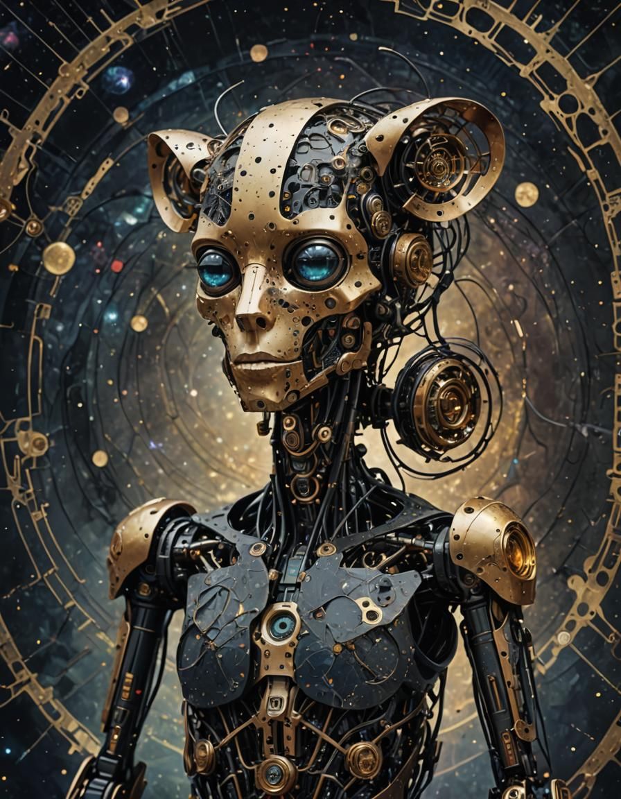 Gustav Klimt-Inspired Biomechanical Rat Portrait