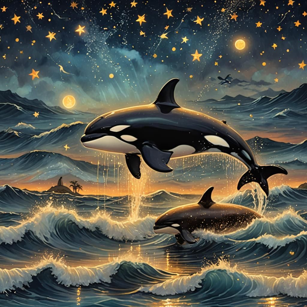 Majestic Orca Leaps Under Mystical Twilight Sky