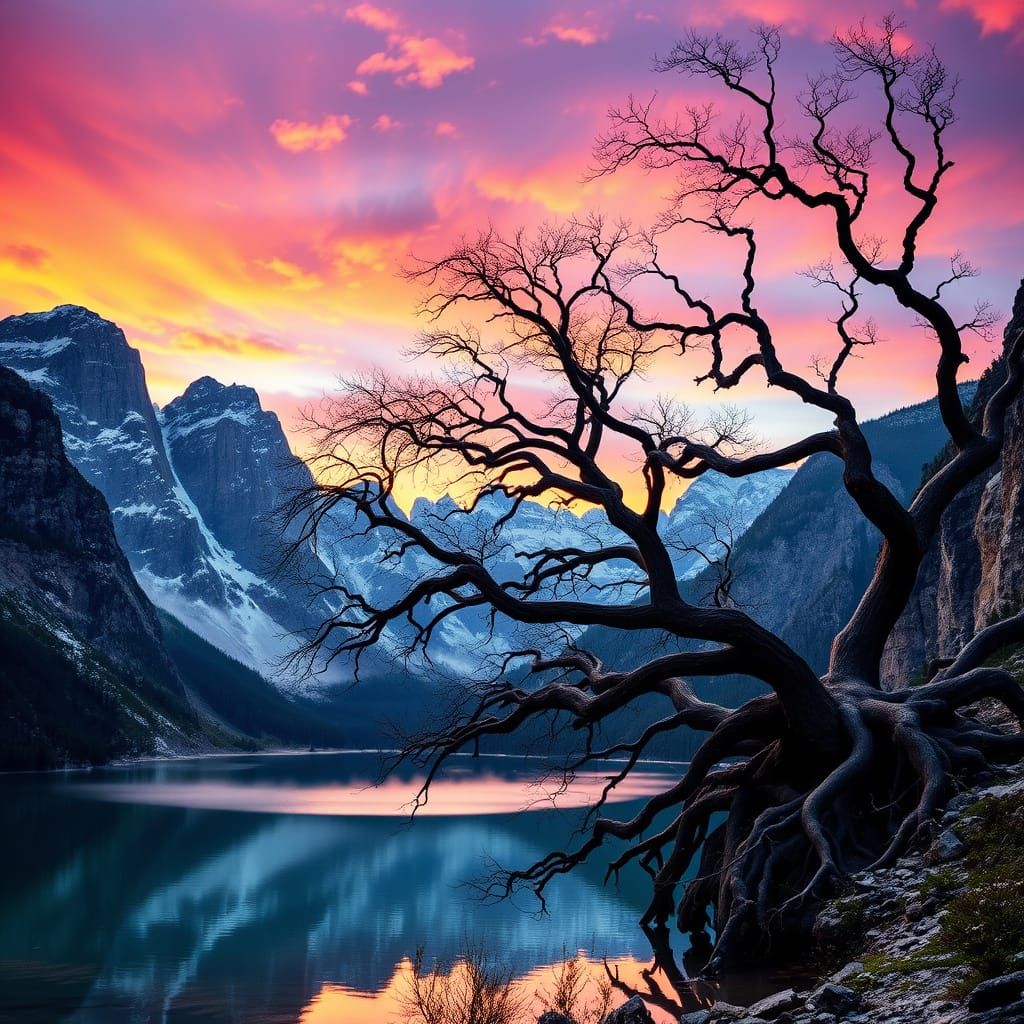 Ethereal Twilight Landscape in Majestic Mountains