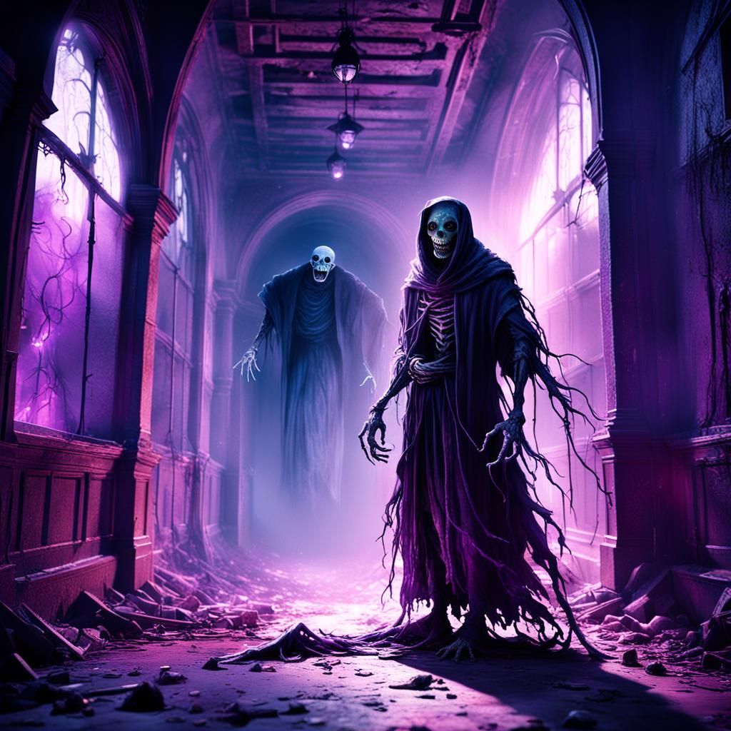 Spectral Spirit Haunts Abandoned Asylum in Digital Painting