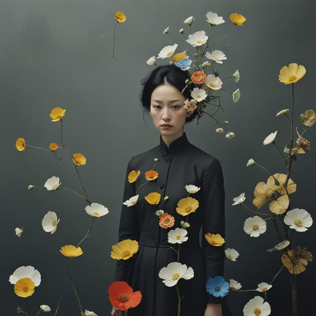 Eccentric Collage of Flowers in Spatial Ambiguity