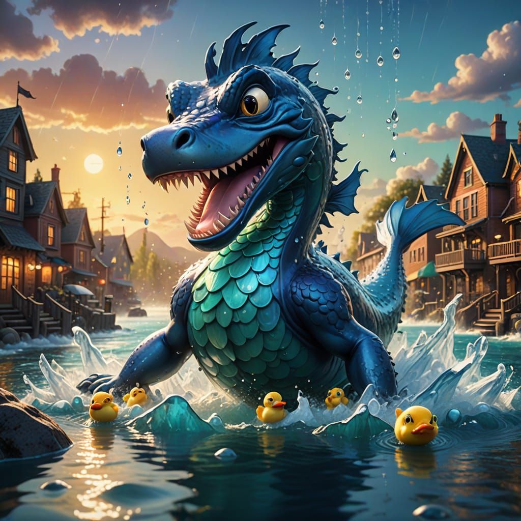 Whimsical Sea Monster Battles Cute Forest Creatures in Vibra...