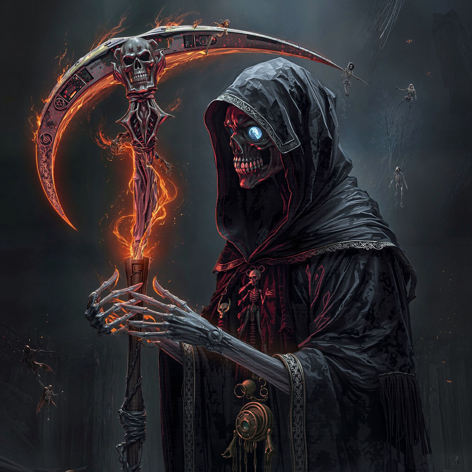 Grim Reaper Summons Souls with Fiery Scythe