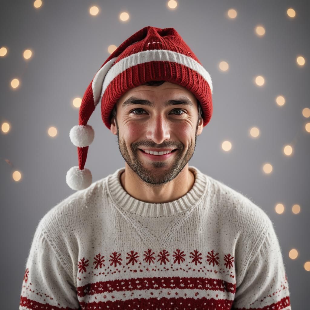 Festive Portrait of a Man in Santa Hat