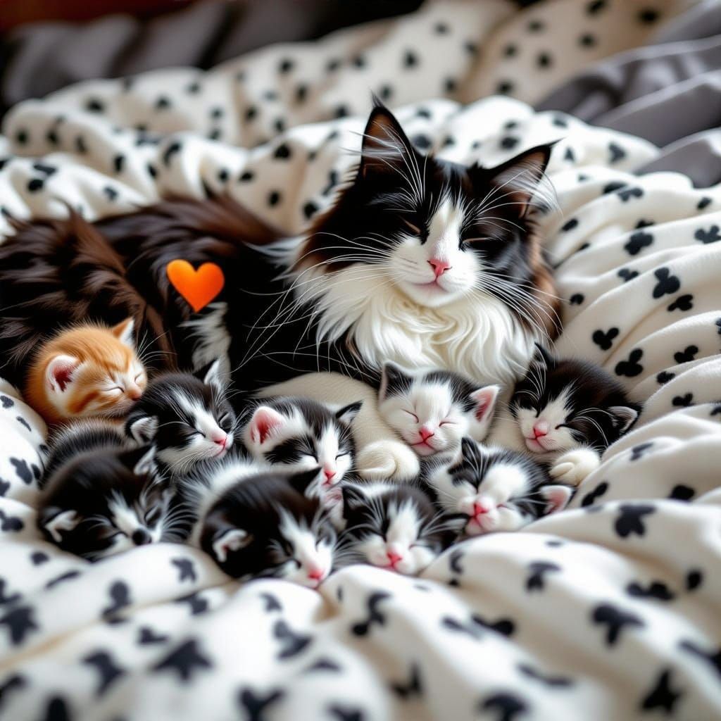 Mother Cat and Kittens Napping: Artstation Masterpiece