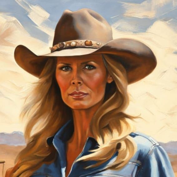 Impressionistic Oil Painting of Cowboy Cheryl Ladd