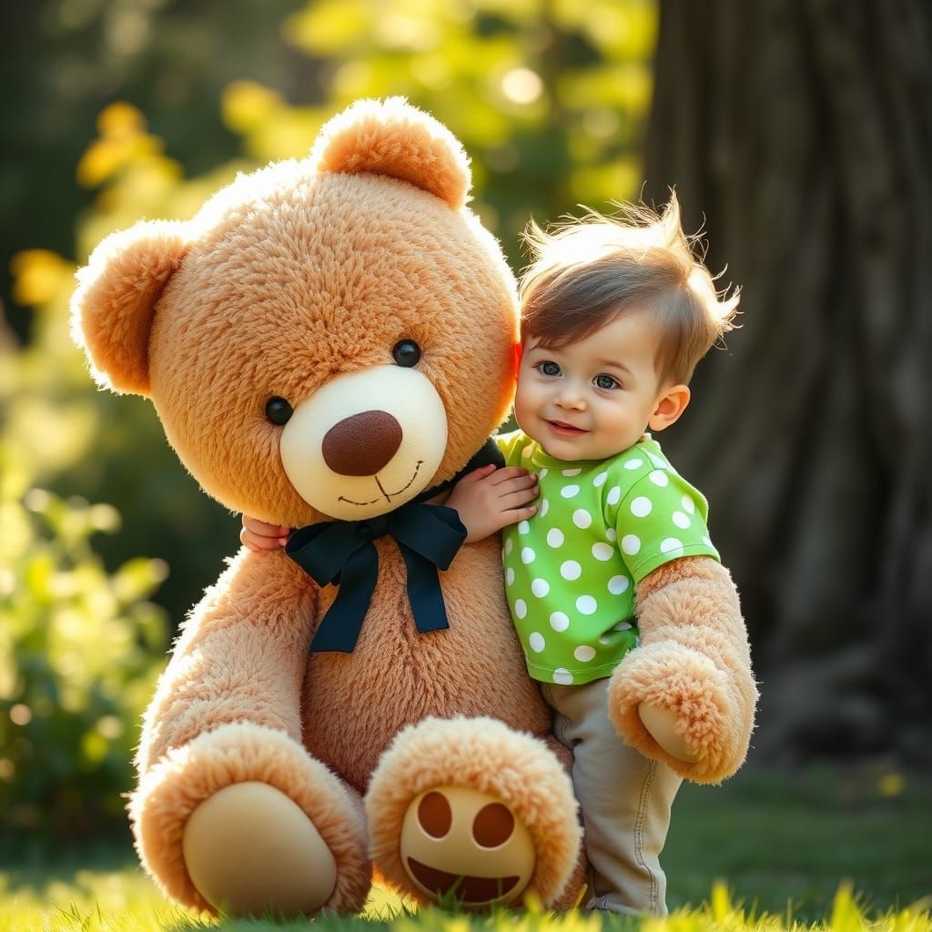 Toddler with Teddy Bear in Whimsical Style