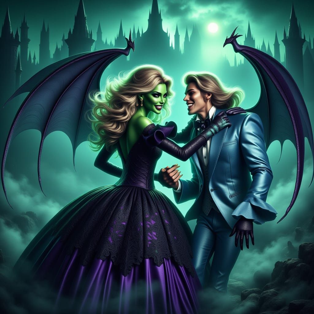 Ethereal Victorian Vampire Queen Traps Captive King in Moonl...