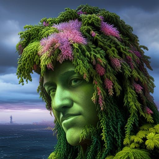 Statue of Liberty Covered in Vines, 3D Render