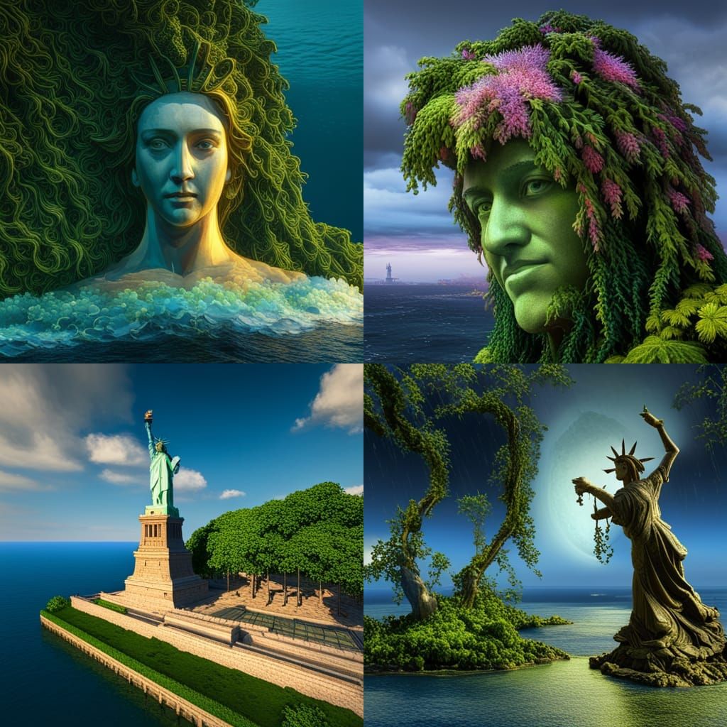 Statue of Liberty Overgrown with Vines in 3D