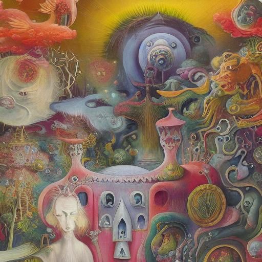 Psychedelic Phoenix in Surreal Maximalist Landscape