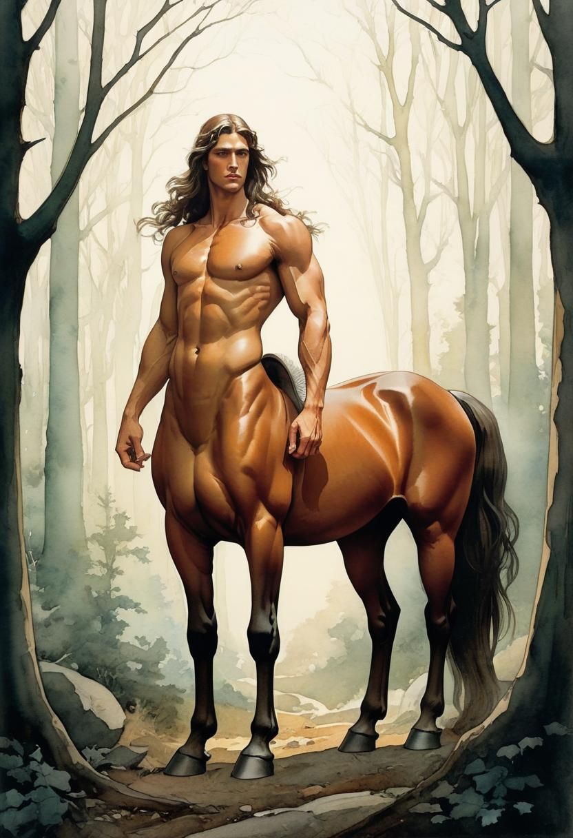 Majestic Centaur in Forest: Watercolor Fantasy Art