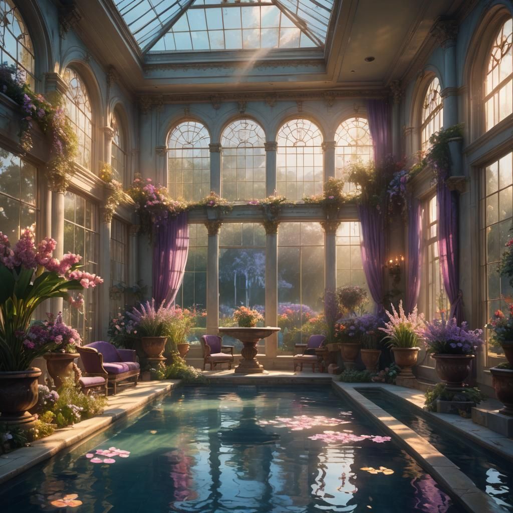 Victorian Indoor Pool with Golden Lighting