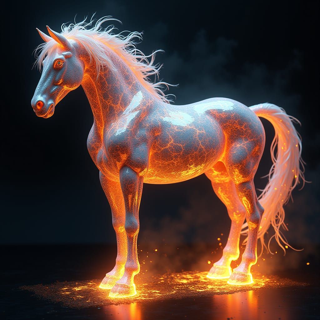 Majestic Fractal Horse in High Contrast, Iridescent Light an...