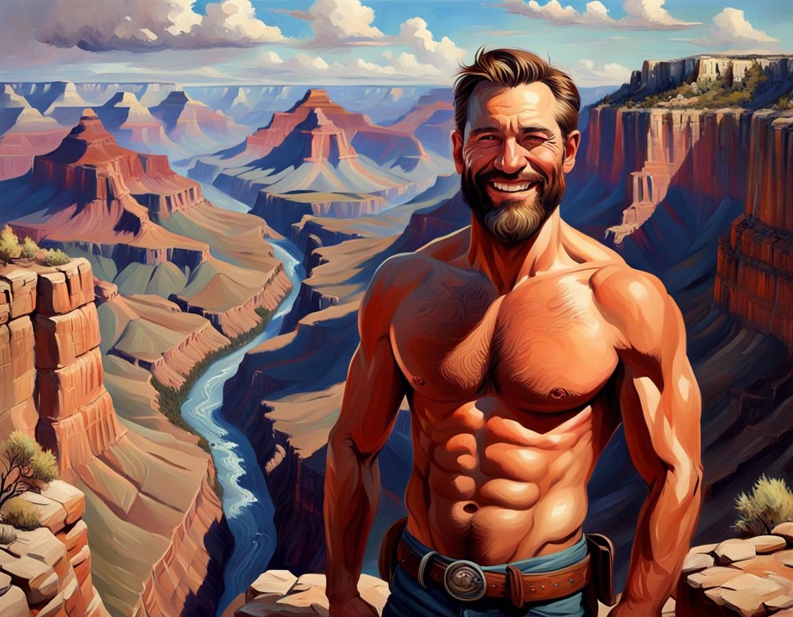 Confident Arizona Man at Grand Canyon, Digital Painting