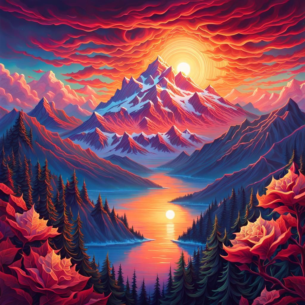 Mount Olympus at Dawn: Elaborate Digital Earth Art