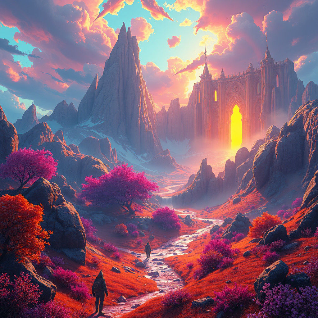 Mystical Pixel Art Landscape in High-Fantasy Style