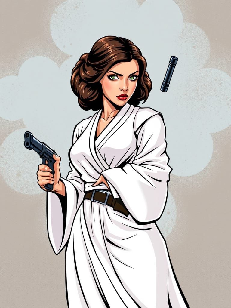 Princess Leia in Vibrant Comic Book Illustration