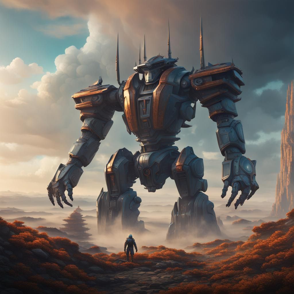 Giant Robot God Towers Over Landscape