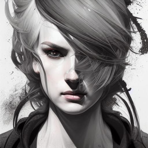 Dynamic Split Hair Portrait in Art Nouveau Style