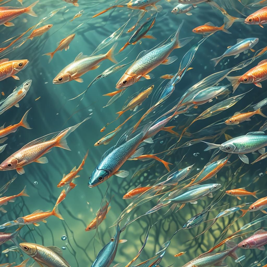 Sleek Translucent Fish in Dreamlike Aquatic Scene