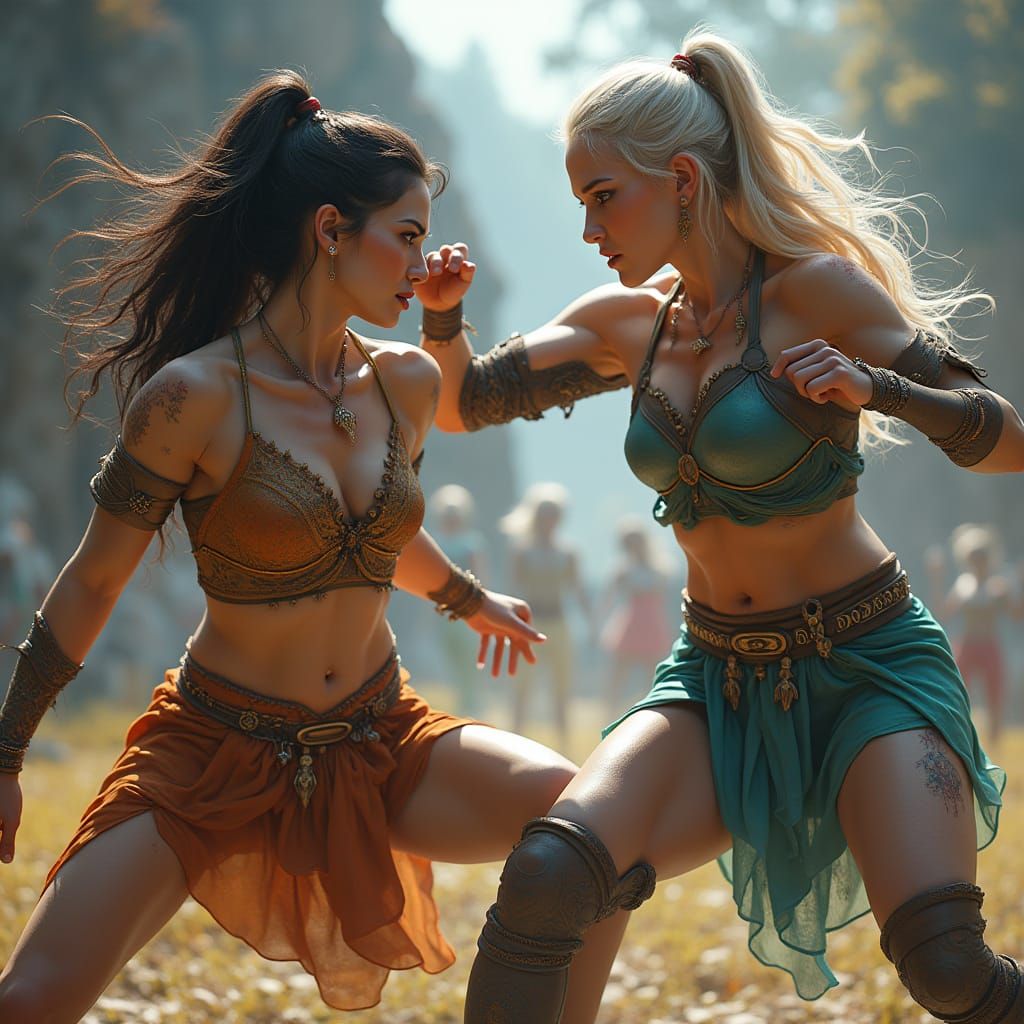 Epic Fantasy Battle Scene in Vibrant, Detailed Style