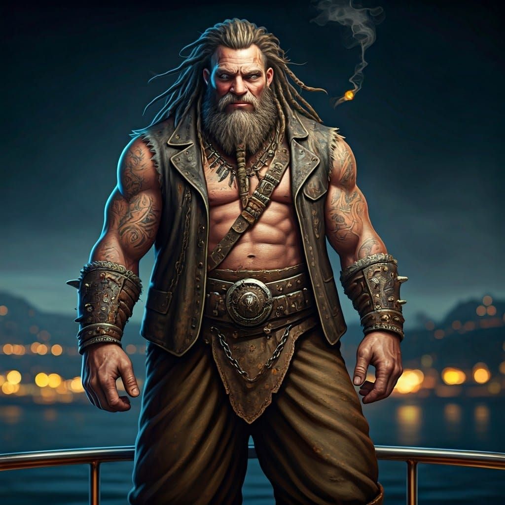 Rugged Viking Warrior in Leather Vest