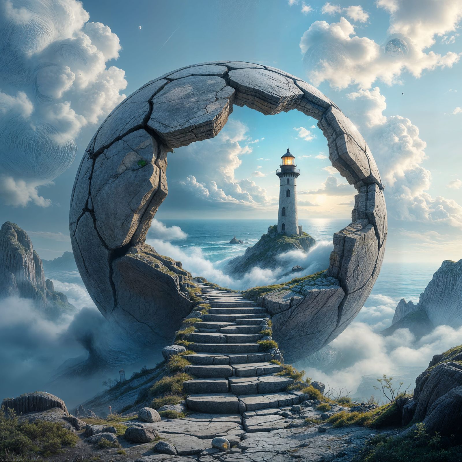 Surreal Cracked World Reveals Fantasy Lighthouse Landscape