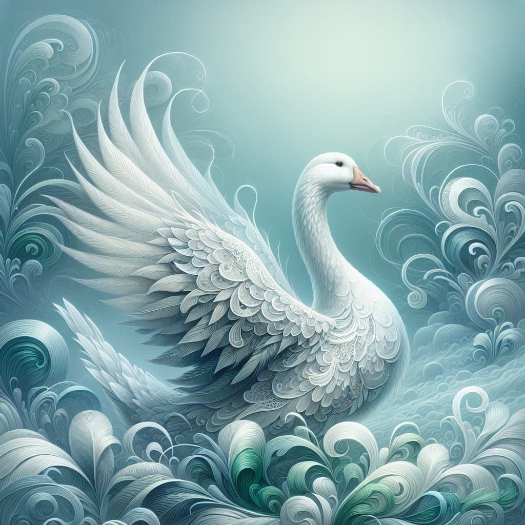 Majestic White Goose in Ethereal Misty Setting