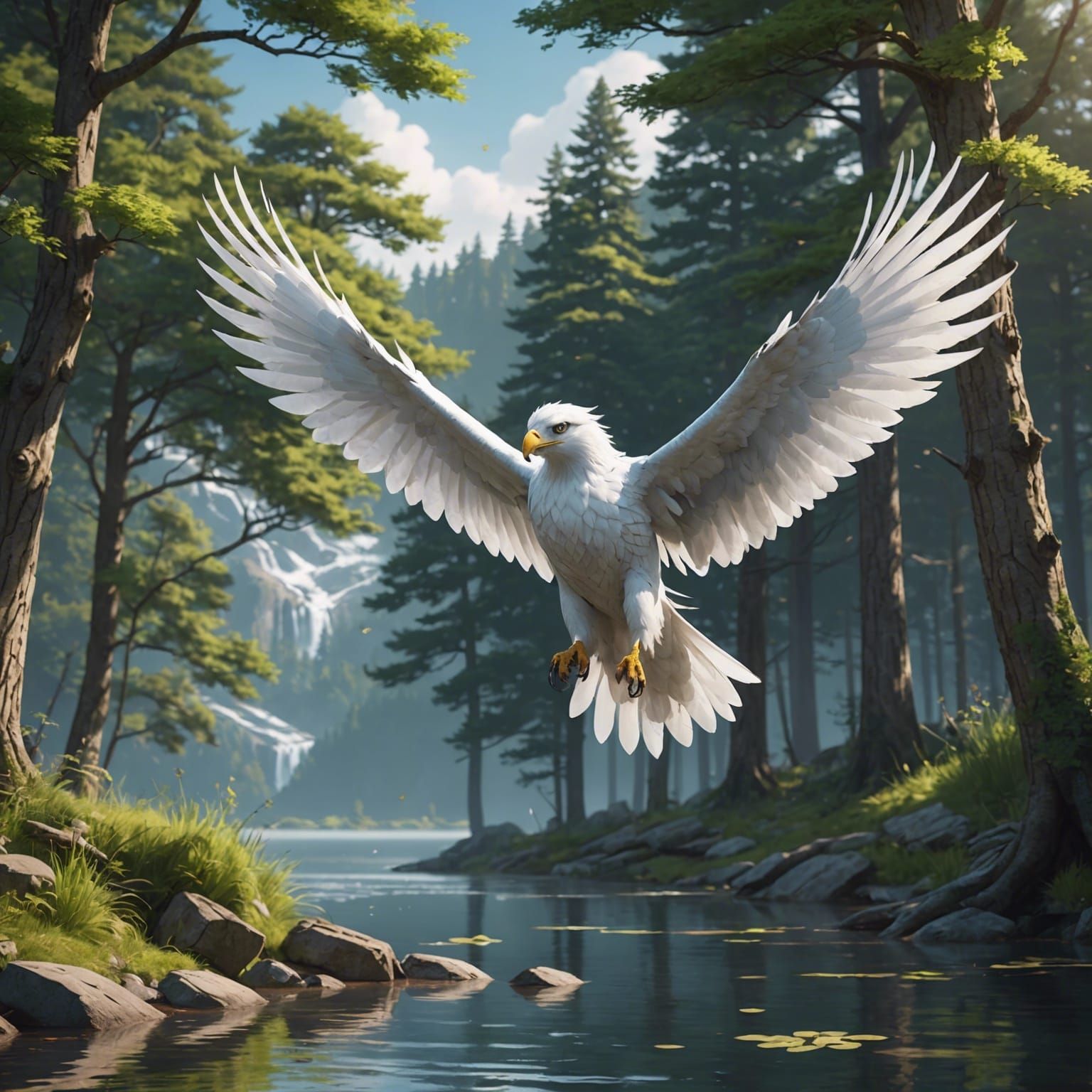 White Hawk Soaring: Detailed 3D Anime Art