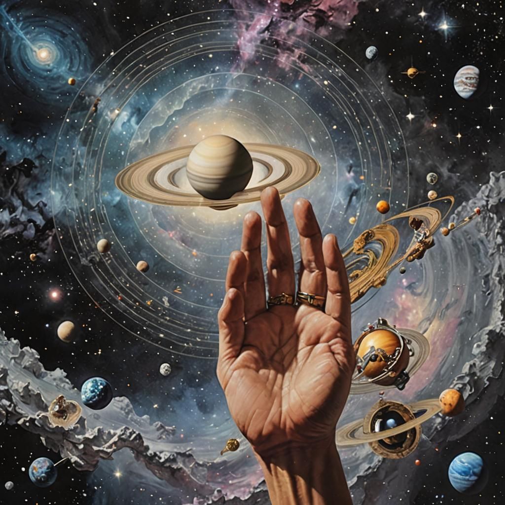 Embark on a cosmic journey with this surreal collage, where ...