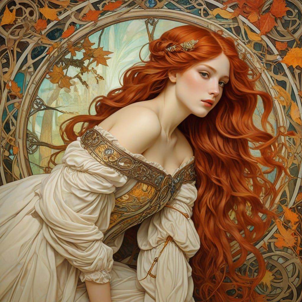 Woman Blending with Autumn Leaves in a Dreamy Portrait