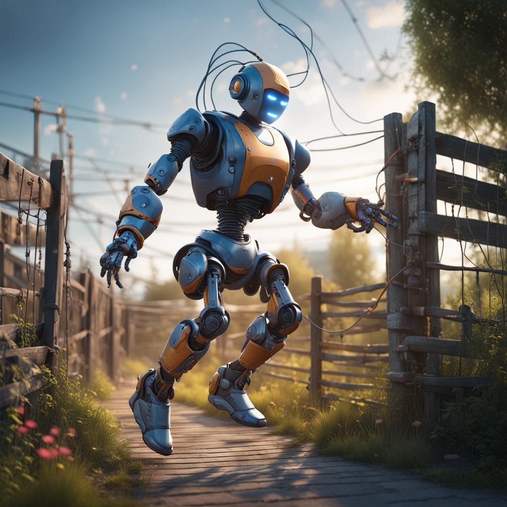 Robot Jumping Rope: Detailed 8K Digital Art