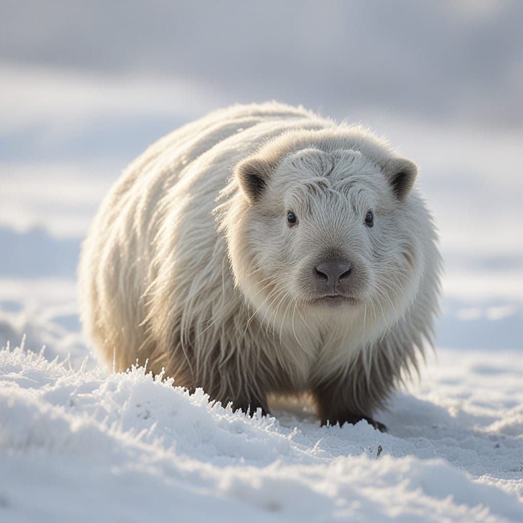 Whimsical Arctic Haggis in Snowy Landscape