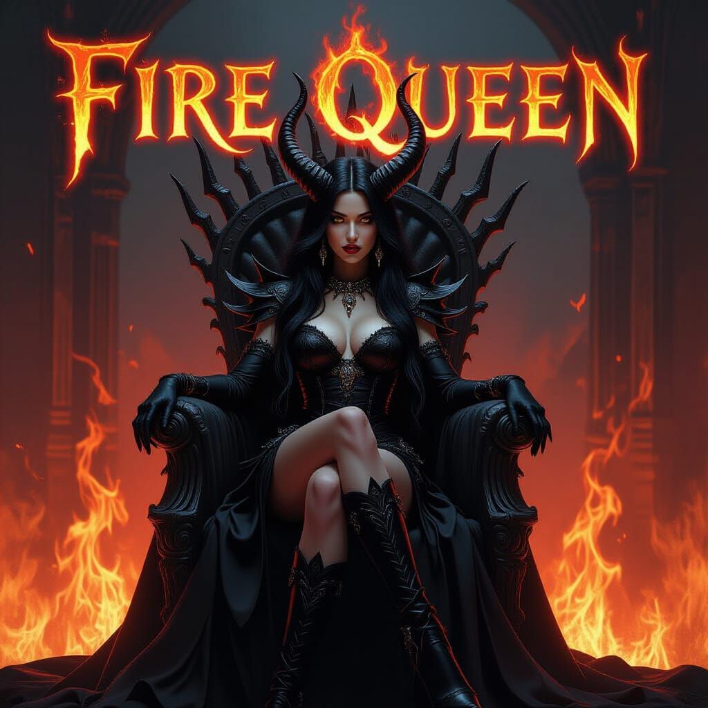 Gothic Hell Queen on Bone Throne in Dark Fantasy Scene