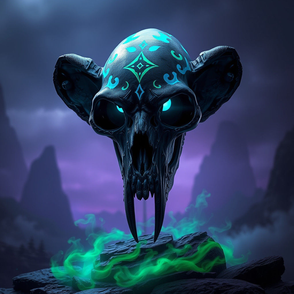 Mystical Monkey Skull in Fantasy Landscape