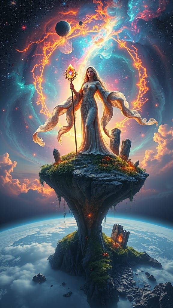 Ethereal Goddess in Cosmic Art Style