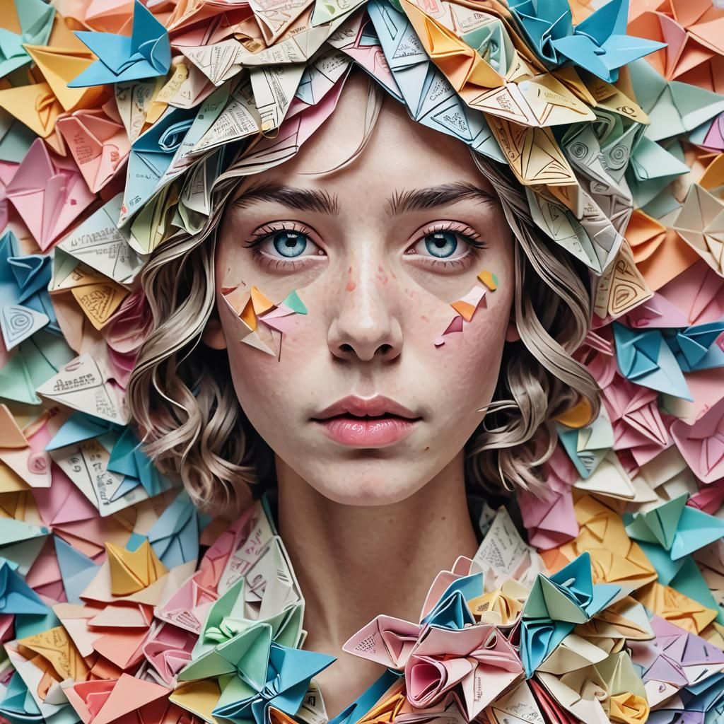 Origami Person Portrait in Soft Pastel Colors