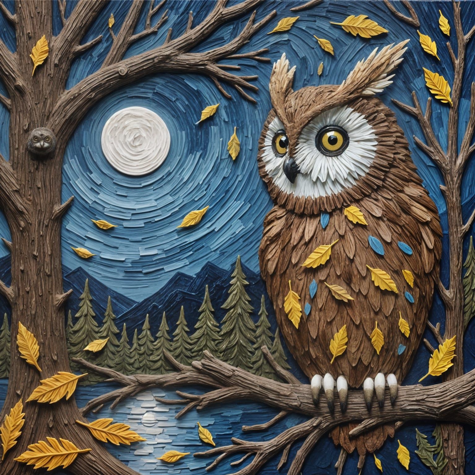 Owl in Moonlight with Textured Effect