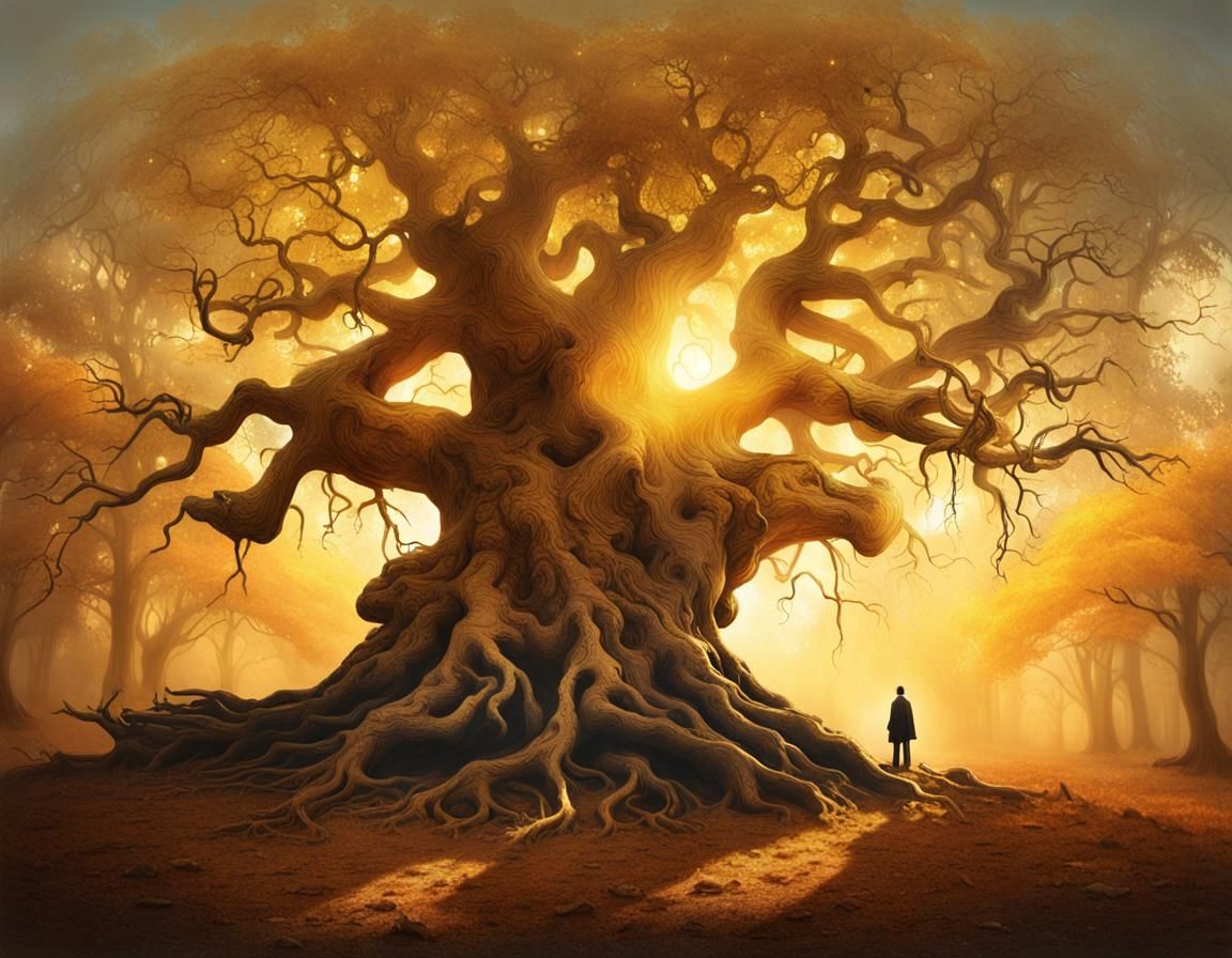 Memory Tree in Romantic Oil Painting Style